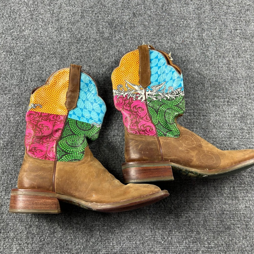 Cinch Edge Cowboy Boots Womens 7 B Brown Multi Color Patchwork‎ Western CEW105